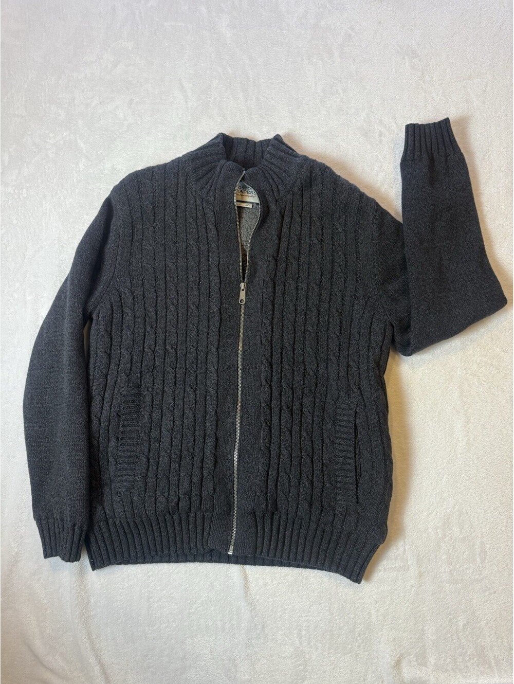 Boston Traders sweatshirt mens L fleece lined full zip cable knit Jacket cotton